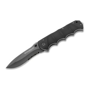 Нож Boker Magnum Black Spear с острие от стомана 440A и алуминиева дръжка. Тактически сгъваем нож с Spear Point форма, подходящ за outdoor и ежедневна употреба.