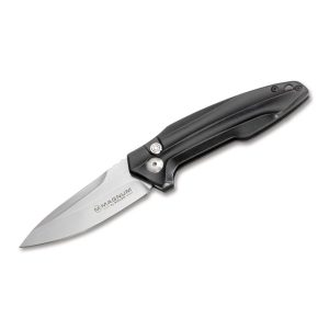 Нож Boker Magnum Final Flick Out Black с автоматичен механизъм и острие от стомана 440A. Сгъваем нож с алуминиева дръжка и черно покритие за стил и надеждност.