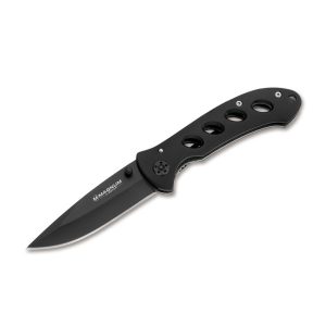 Нож Boker Magnum Shadow с острие от стомана 440A и дръжка с черно покритие. Тактически сгъваем нож с Tanto форма, идеален за ежедневна употреба и outdoor дейности.